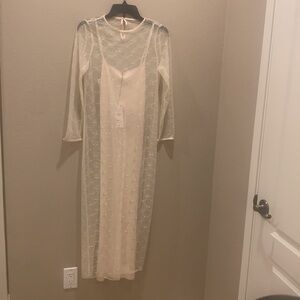 Zara Sheer Embellished Cream Slip Dress
